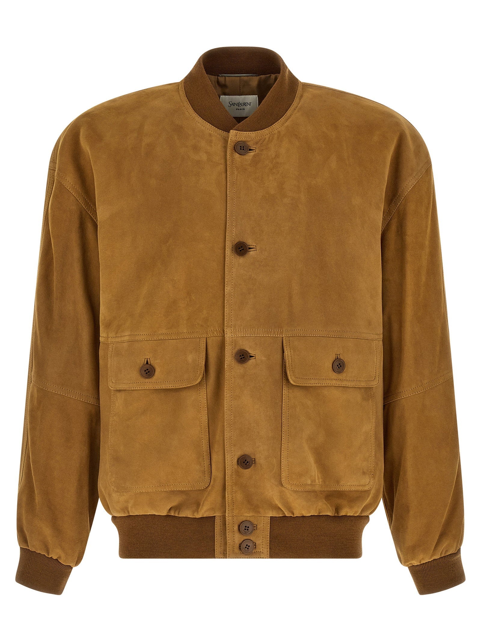 Saint Laurent Suede Bomber Jacket — Caramel