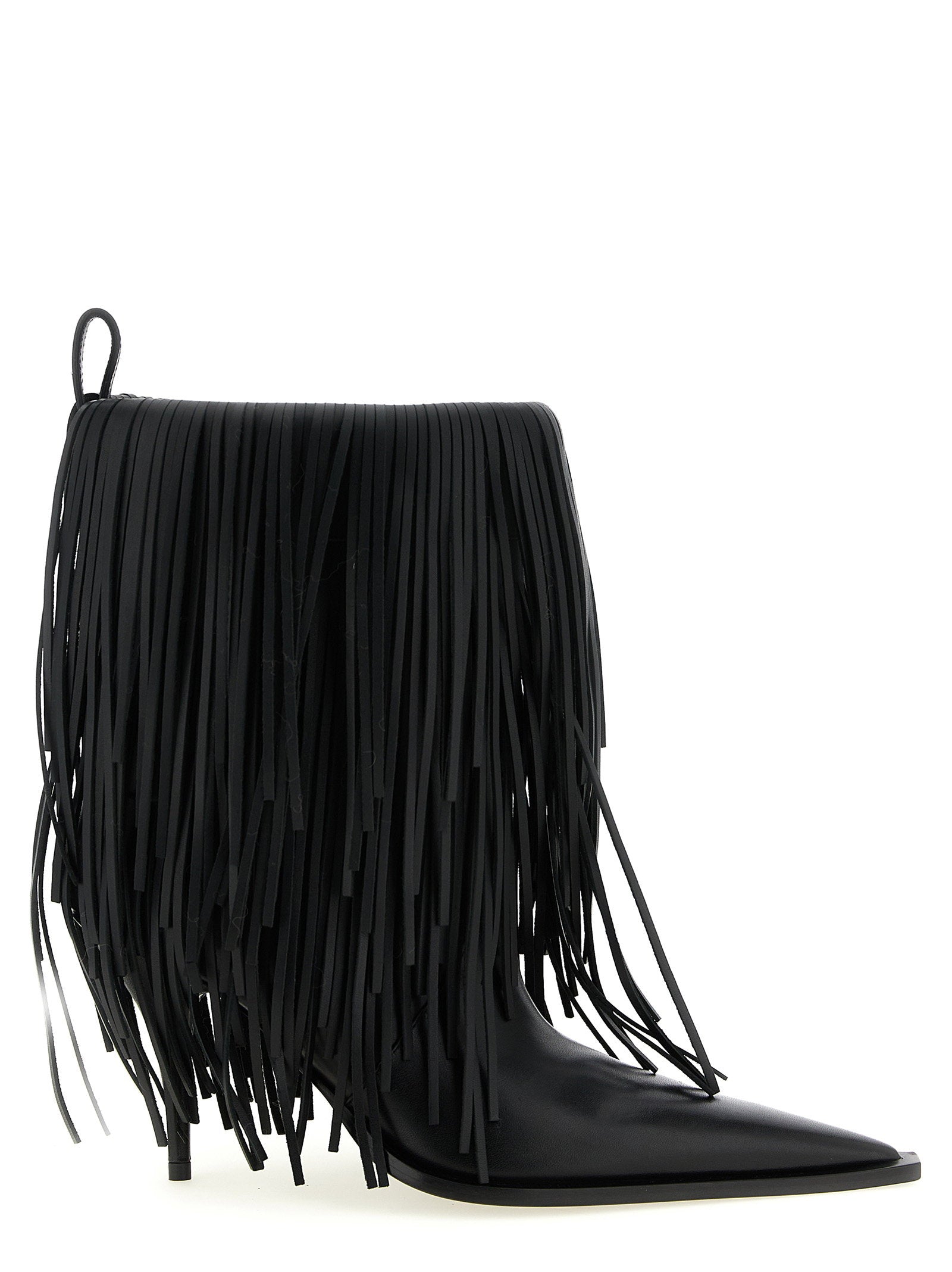 Balenciaga Fringe Leather Ankle Boot — Black
