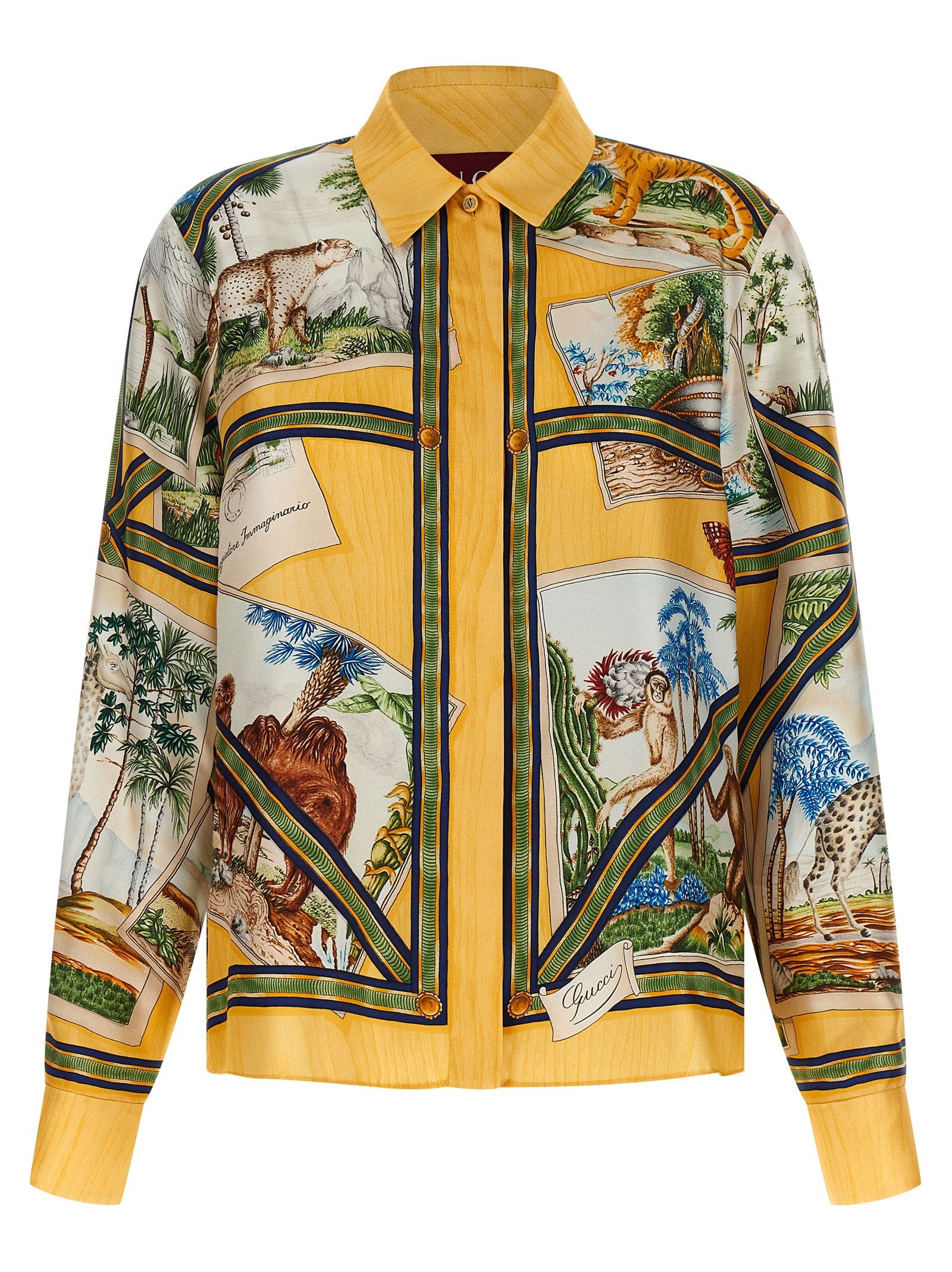 Gucci Landscape-Print Silk Twill Shirt — Yellow