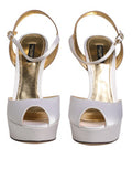 Women's White Satin Platform Heels Sandals Shoes Viscose Silk