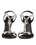 Women's Black Keira Crystals Heels Sandals Shoes Viscose Silk Calf