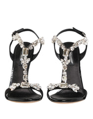 Women's Black Keira Crystals Heels Sandals Shoes Viscose Silk Calf