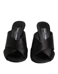 Women's Black Logo Keira Satin Slides Sandals Shoes Viscose Silk