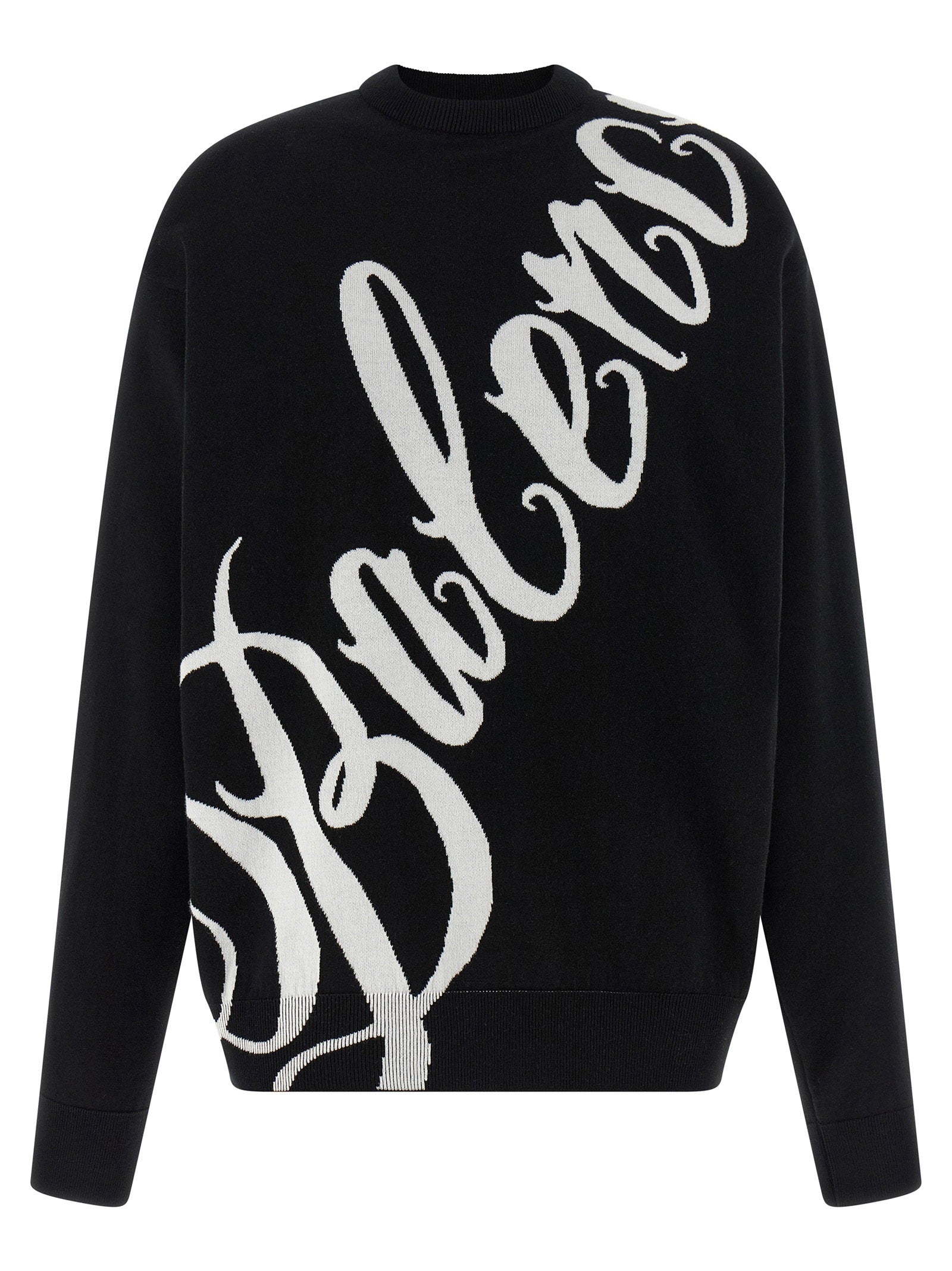 Balenciaga Jacquard Logo-Embroidered Sweater — Black