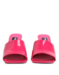 Women's Pink Open Toe Block Heel Mules Sandals Shoes Calf Leather