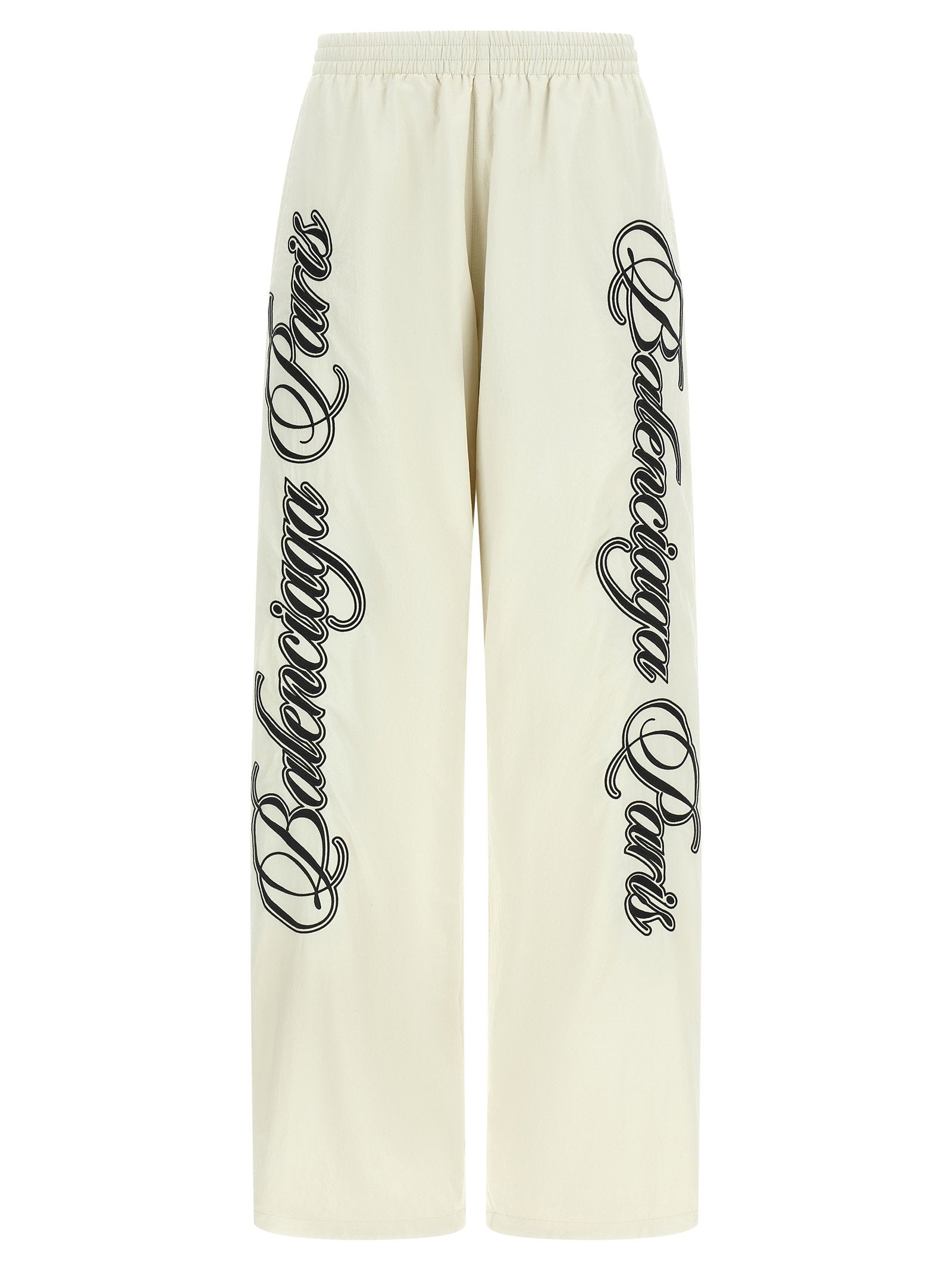 Balenciaga Cursive-Embroidered Reversible Joggers — Cream