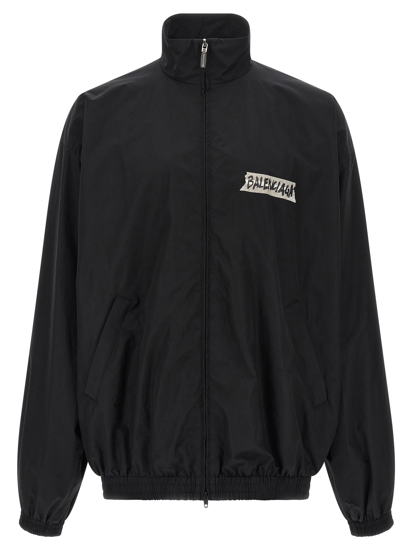 Balenciaga Logo-Print Tech Poplin Sweatshirt — Black