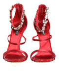 Women's Red Satin Crystals Keira Sandals Heels Shoes Goat