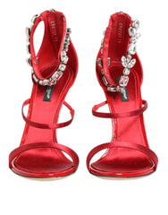 Women's Red Satin Crystals Keira Sandals Heels Shoes Goat