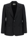 Saint Laurent Pinstripe Wool Blazer — Charcoal
