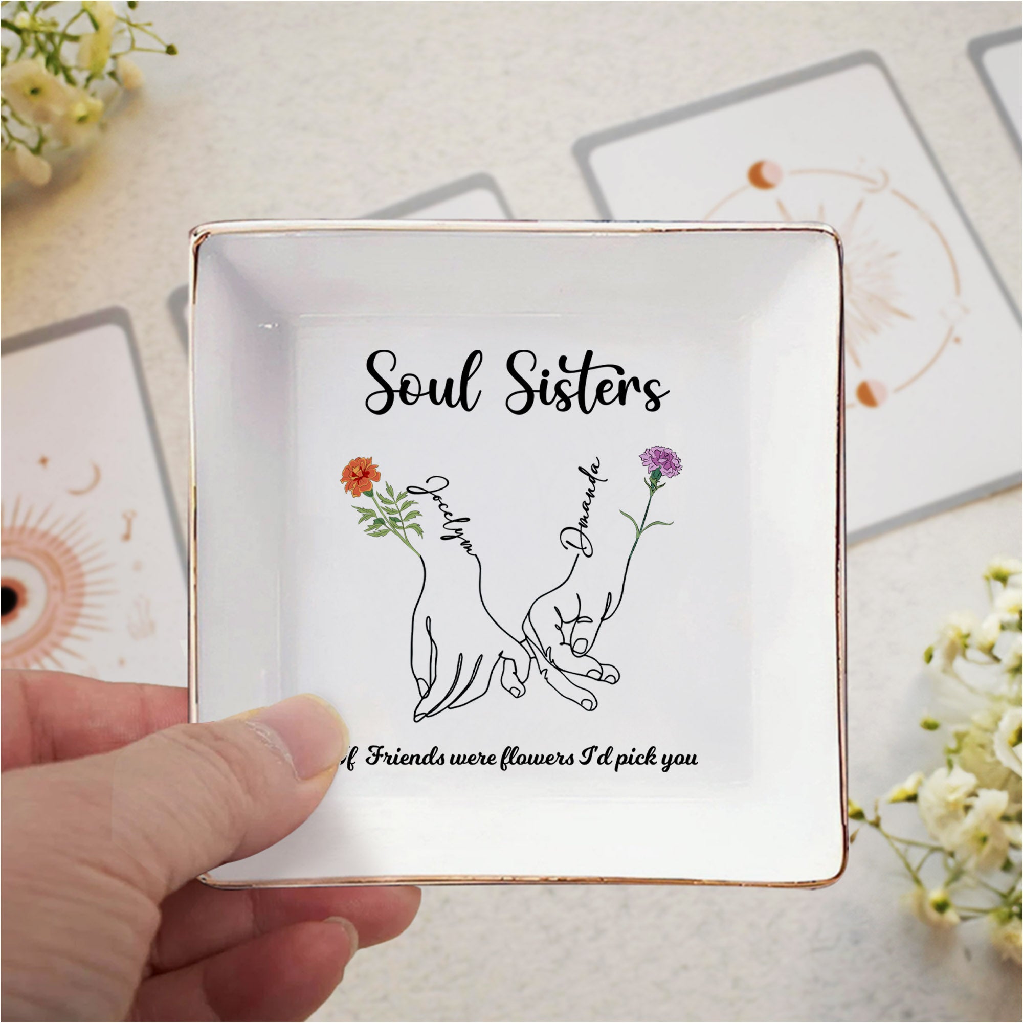 Personalizado Tomados de la Mano Nacimiento Flor Baratija Joyería Plato con Texto Decoración del Hogar Cumpleaños Regalo para Amigos