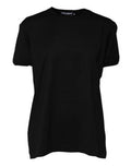 Women's Black Cotton Goodluck Tee Crew Neck T-Shirt