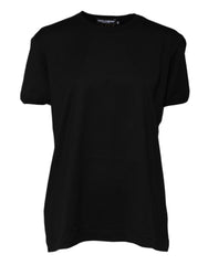Women's Black Cotton Goodluck Tee Crew Neck T-Shirt