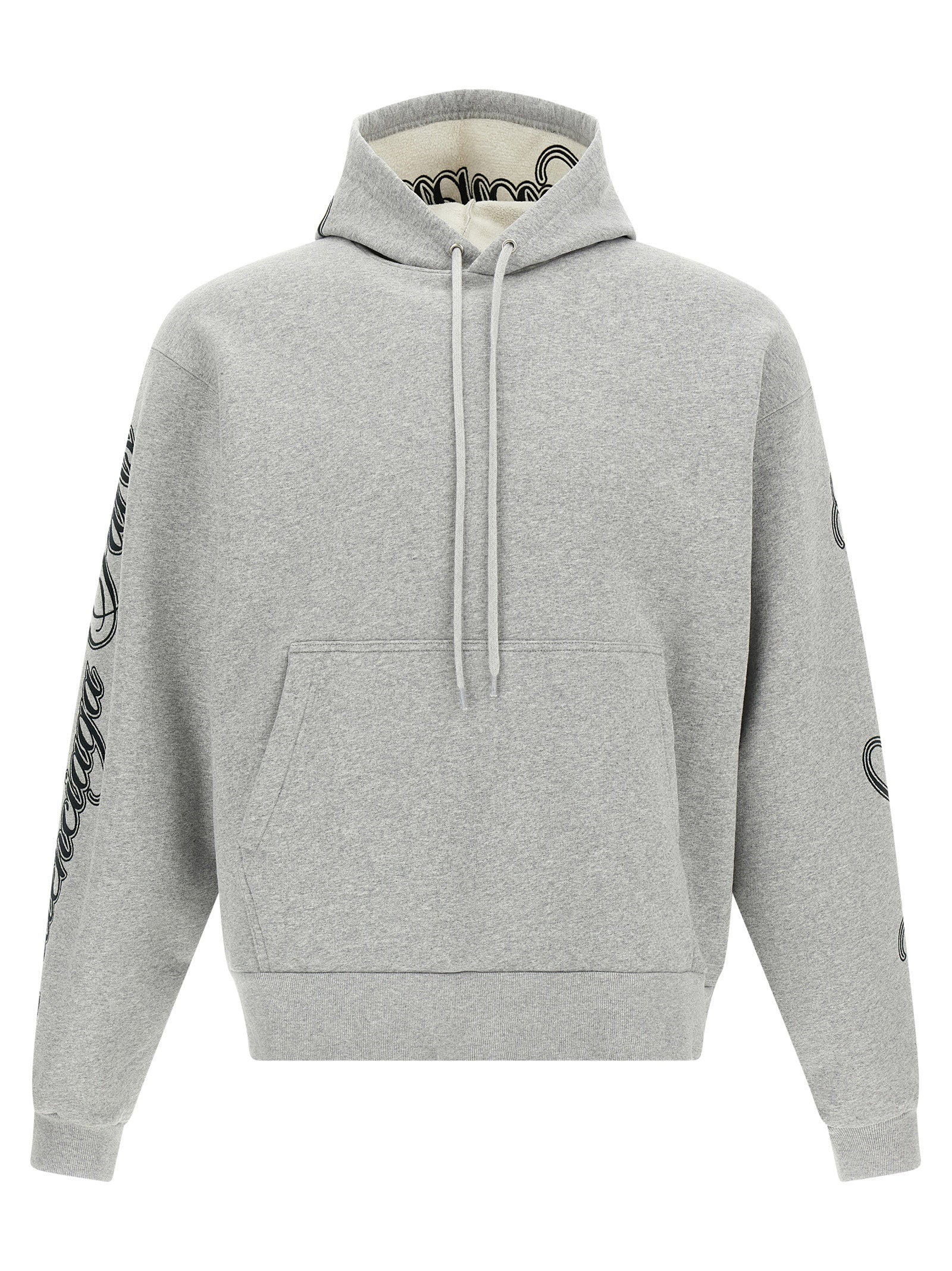 Balenciaga Cursive Embroidered Fleece Hoodie — Gray