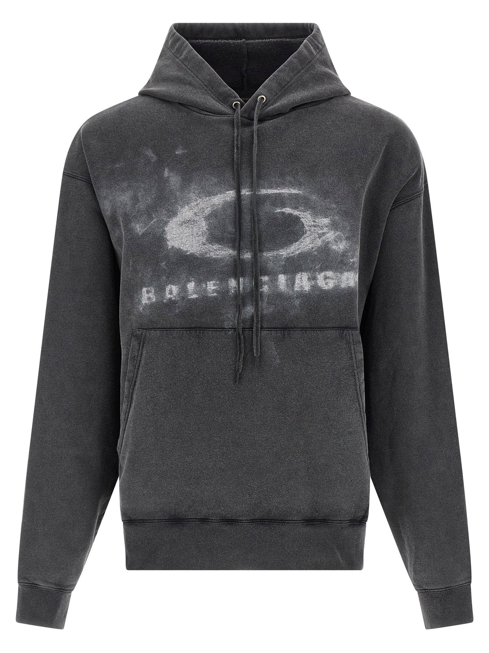 Balenciaga Washed Crayon Loop Print Hoodie — charcoal