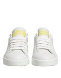 Women's White Yellow Leather Low Top Sneakers Shoes Calfskin