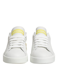 Women's White Yellow Leather Low Top Sneakers Shoes Calfskin