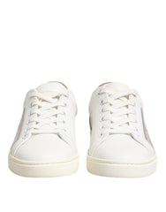 Women's White Pink Leather Low Top Sneakers Shoes Calf