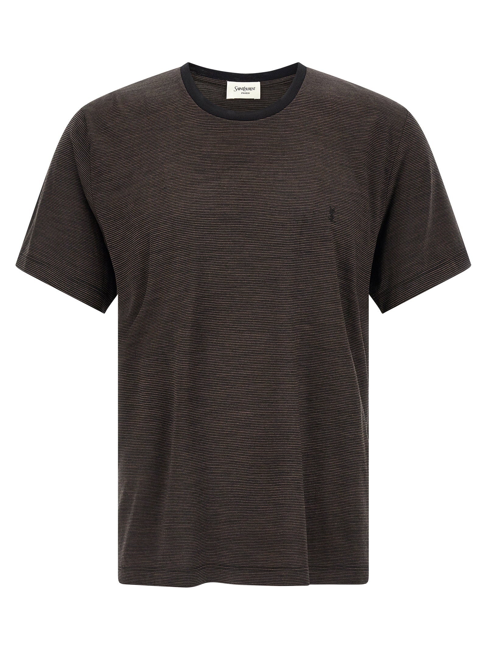 Saint Laurent Cassandre Logo-Embroidered Wool T-Shirt — Charcoal