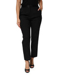 Women's Virgin Wool High-Waist Tapered Trousers Black Silk