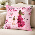 Rosa personalizada de dibujos animados Mamá Niño Suave Funda de almohada con nombre Decoración del hogar Día de la Madre Regalo para la madre Abuela
