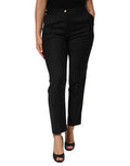 Women's Tapered Wool Blend Trousers Black Polyester Elastane