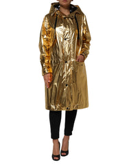 Women's Gold Hooded Long Sleeves Trench Coat Jacket Polyester Clothing