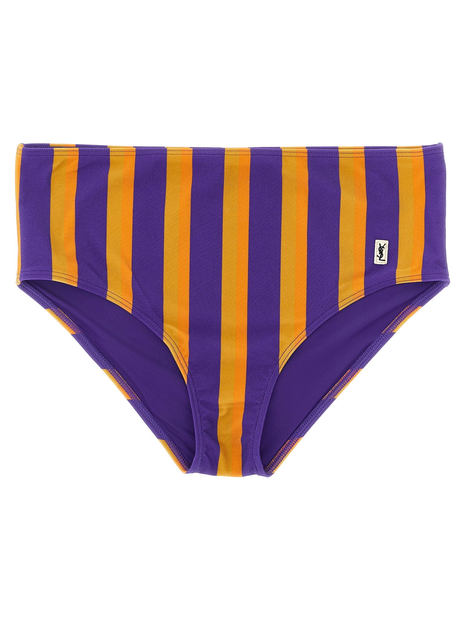 Saint Laurent Striped Technical Bikini Briefs — Purple