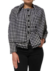 Women's Multicolor Wool Monochrome Patterned Jacket Black And White Virgin Nylon Clothing