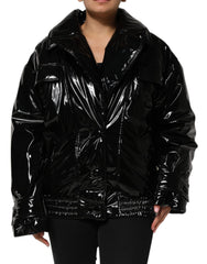 Women's Black Polyester Quilted Puffer Coat Jacket Polyurethane Clothing