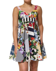 Women's Multicolor Patchwork Cotton Alinemini Dress Nylon Elastane