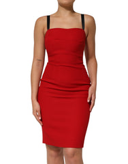 Women's Red Stretch Bodycon Sheath Knee Length Dress Acetate Rayon