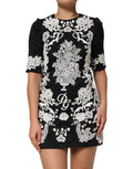 Women's Black Lace Trim Short Sleeves A-Line Dress