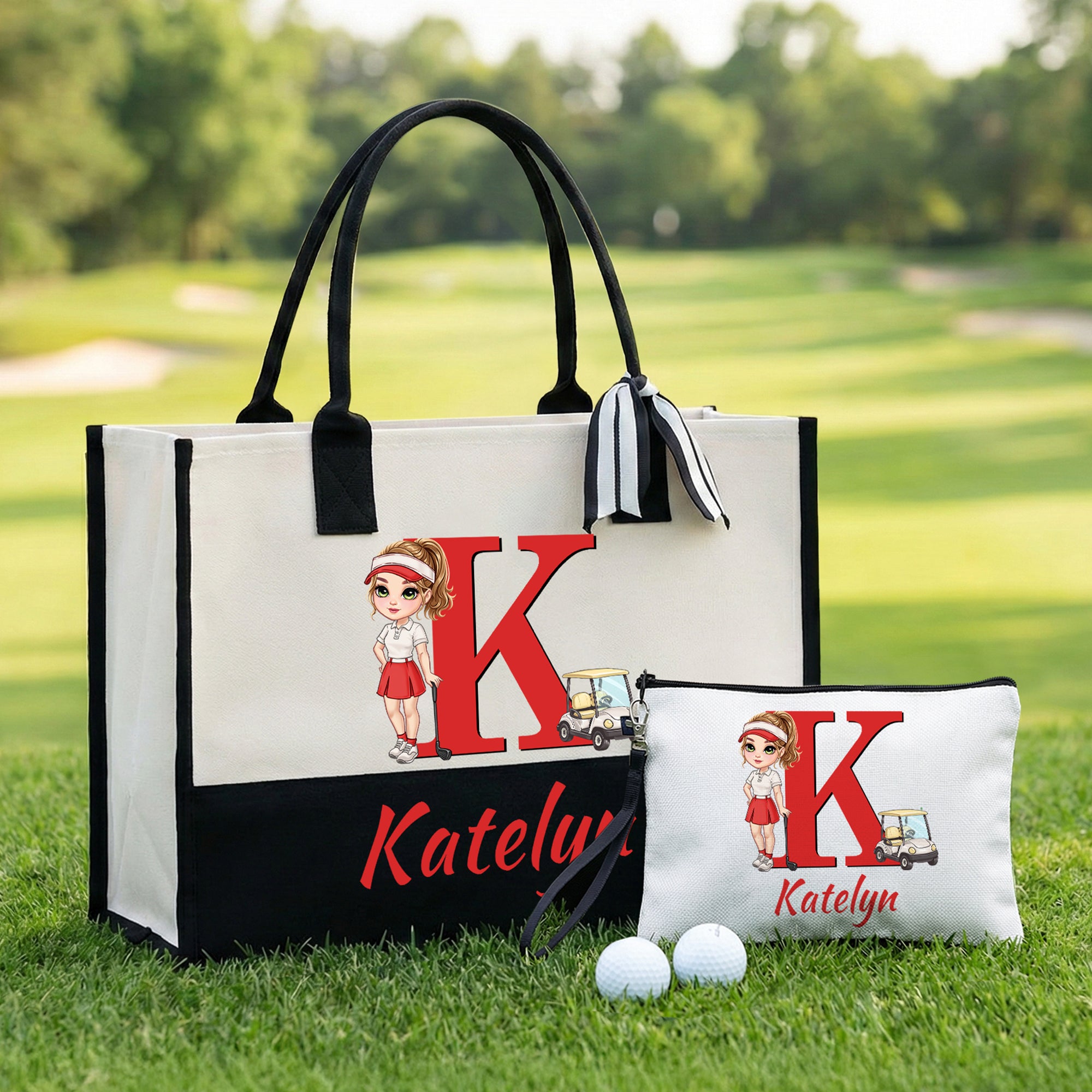Bolsa de maquillaje portátil con inicial y nombre Regalo de cumpleaños para mujeres amantes del golf