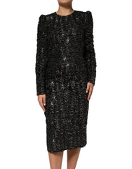 Women's Black Sequin Bouclé Tweed Sheath Dress Polyester Silk Acetate Nylon