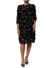 Women's Black Viscose Pearl Embellishment Shift Dress Glass Nylon Me Silk