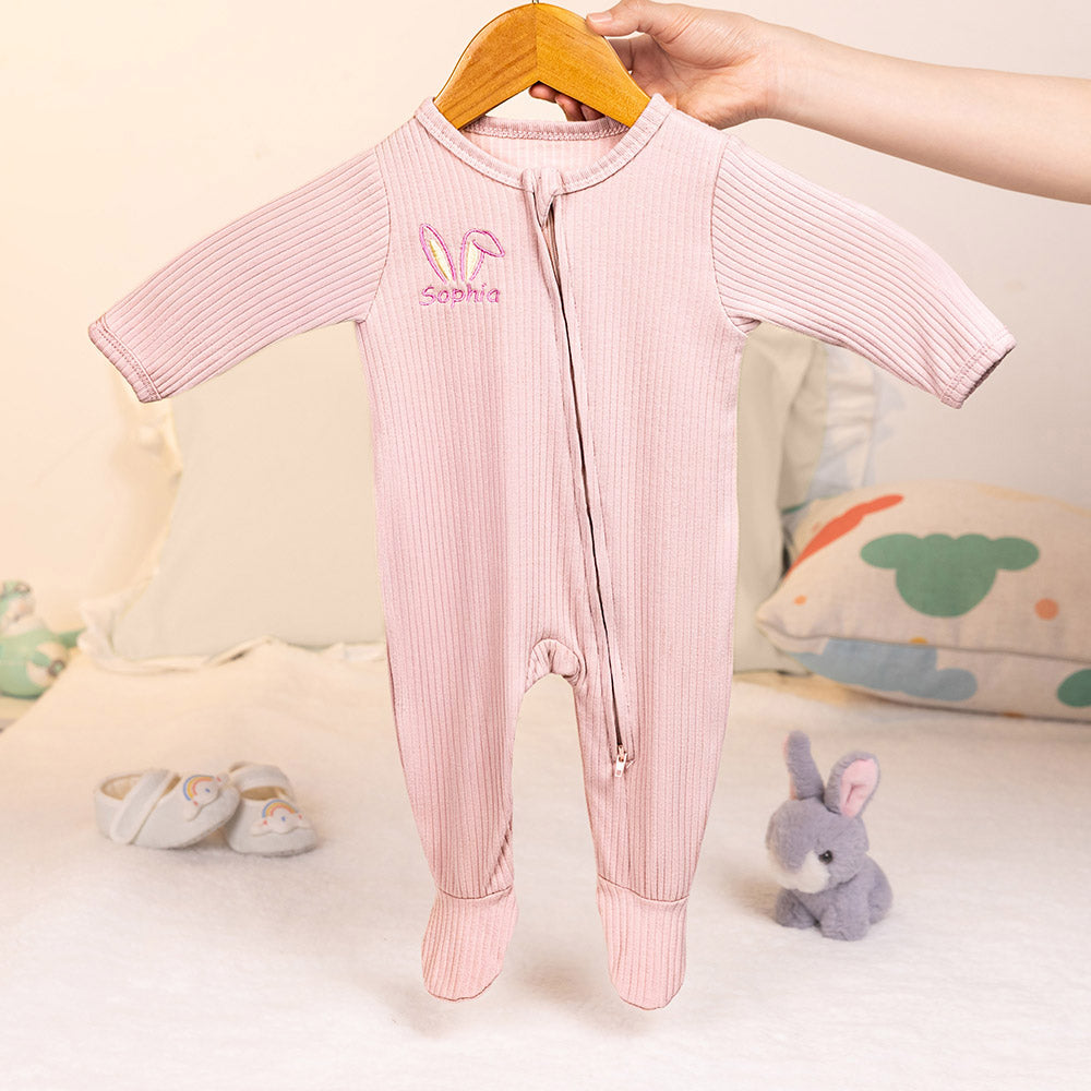 Personalizado Multicolor Bordado Orejas de Conejo Nombre 100% Algodón Baby Romper Cumpleaños Baby Shower Pascua Regalo para Bebé Recién Nacido
