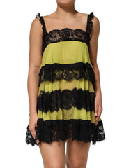 Women's Yellow Black Babydoll Chemise Lingerie Dress Yellow, Silk