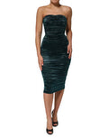 Women's Green Silk Satin Fitted Strapless Dress Polyester Elastane