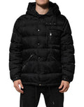 Men's Black Jacquard Quilted Puffer Hooded Jacket Nylon Clothing
