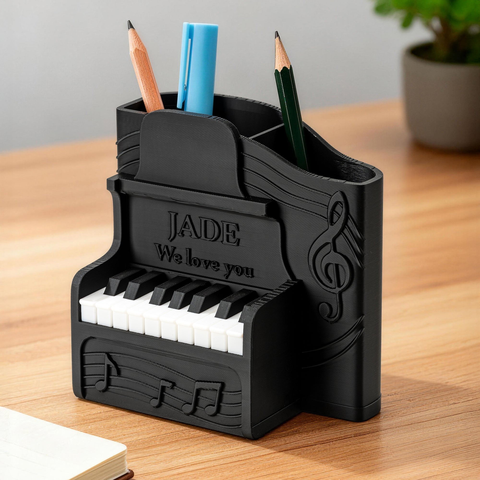 Portaplumas de piano personalizado en 3D multicolor con nombre y texto para uso diario Regalo de cumpleaños para profesor de piano Estudiante