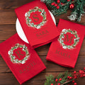 Servilleta de mesa personalizada de algodón rojo con inicial y nombre para decoración navideña regalo de Navidad para familia y amigos