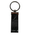 Black Leather Logo Metal Ring Keychain Holder Men Keyring