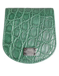Men's Green Exotic Skin Coin Condom Case Holder Pocket Wallet Caiman Leather