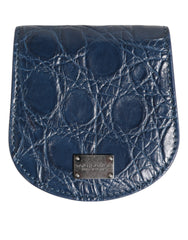 Men's Blue Exotic Skin Coin Condom Case Holder Pocket Wallet Caiman Leather