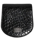 Men's Black Exotic Skin Coin Condom Case Holder Pocket Wallet Caiman Leather