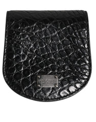 Men's Black Exotic Skin Coin Condom Case Holder Pocket Wallet Caiman Leather