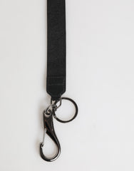 Men's Black Yellow Polyester Dg Logo Silver Keychain Keyring Real Brass Calfskin Accessory
