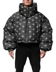 Black Dg Monogram Full Zip Puffer Men Jacket Nylon Clothing