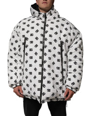 Men's White Dg Monogram Hooded Puffer Jacket Polyester Clothing